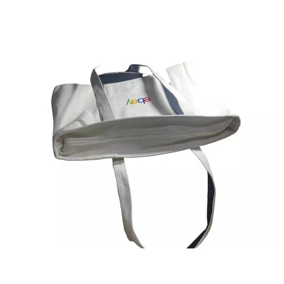 Huge Thick Canvas Tote Bag 21 X 12 X 8 Embroidered Logo Pocket Travel eBay Open - Picture 4 of 7